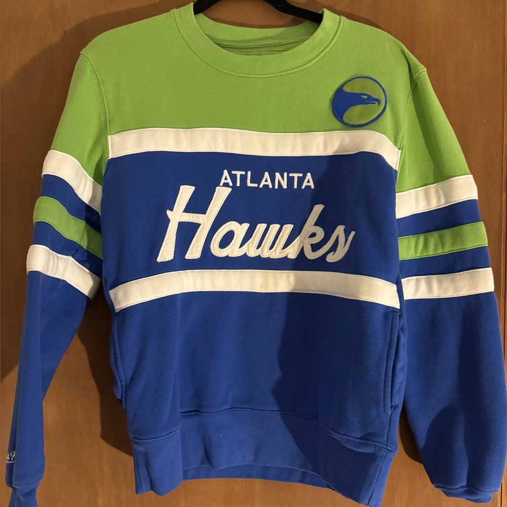 Men's Atlanta Hawks Mitchell & Ness Blue/Green Hardwood Classics Sweatshirt | M